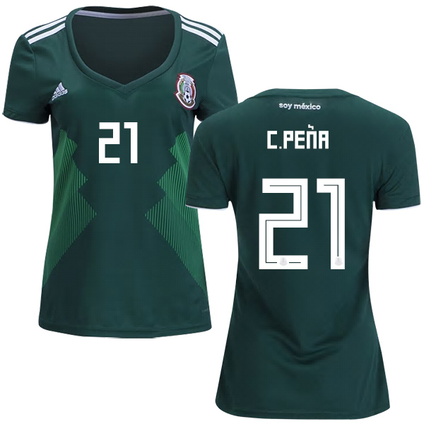 Women's Mexico #21 C.Pena Home Soccer Country Jersey - Click Image to Close